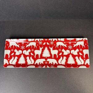 Food Network Red Winter Woodland Animals 15x5.5" Porcelain Serving Platter, NWT